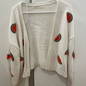 moon & madison Cream Cardigan with Watermelon Embroidery